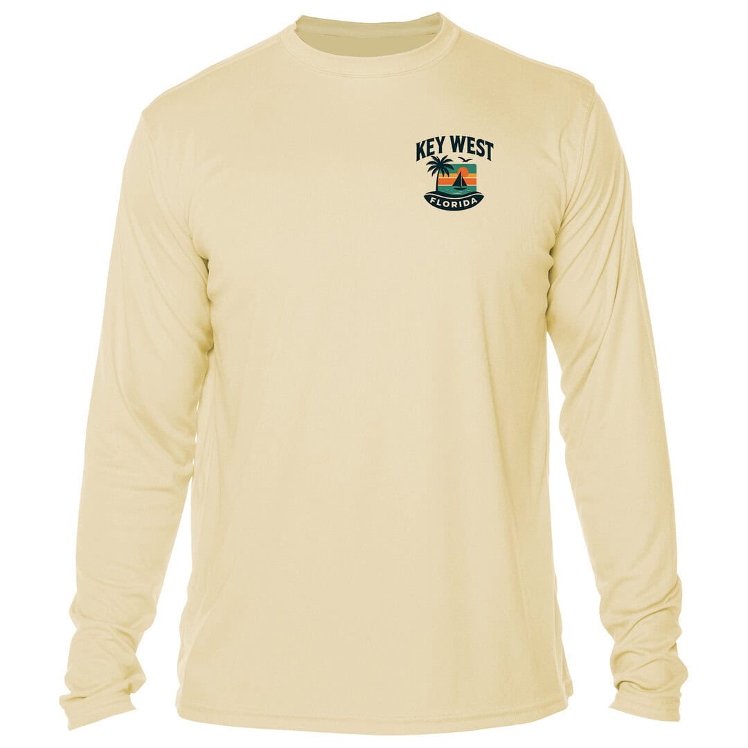 Key West Florida long sleeve sun shirt with logo, perfect for beach and outdoor activities.