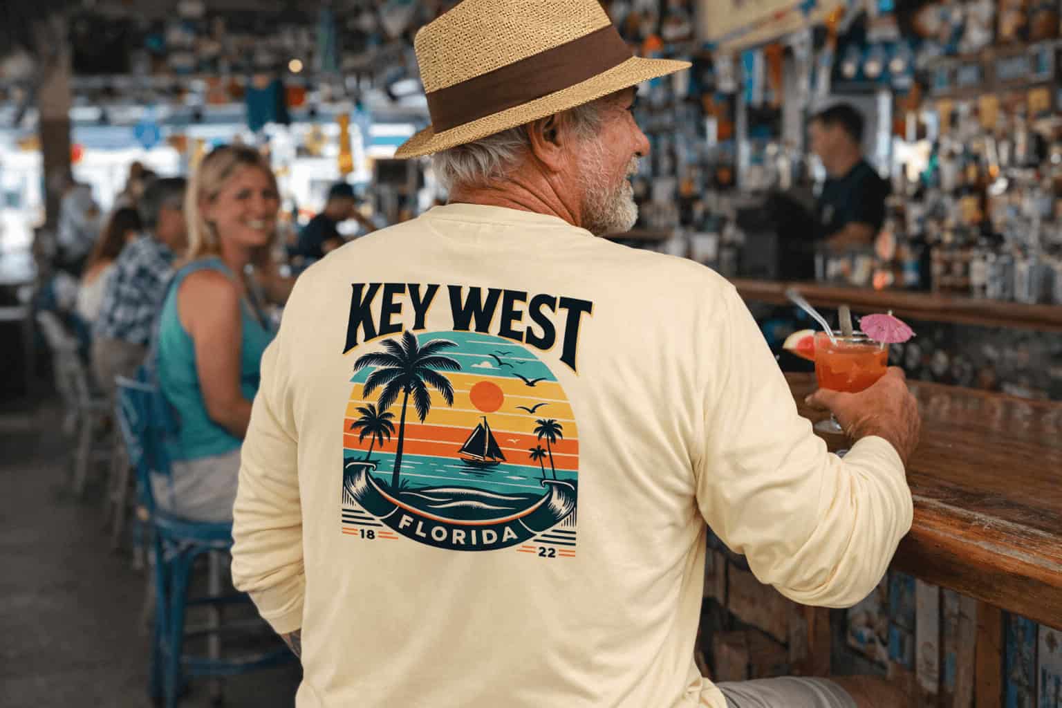 Sun protection shirt with Key West design, perfect for beach and outdoor activities.