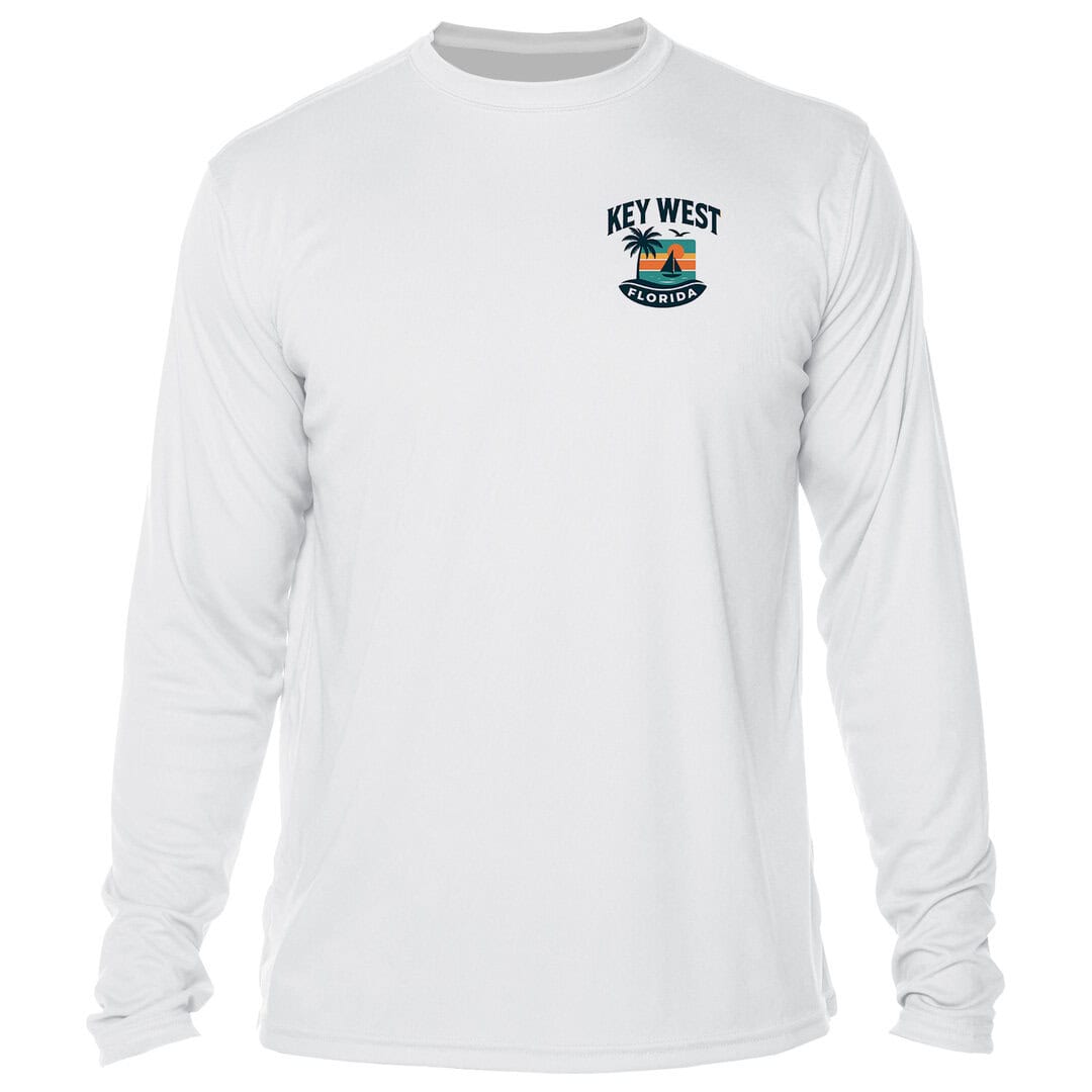 White long sleeve shirt with Key West Florida logo print.