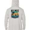 Sun protection hoodie with Key West sunset graphic, UPF 50+ for outdoor sun safety. Perfect for beac.