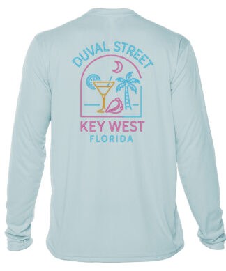 Sun shirt with Duval Street design, UPF 50+ protection, Arctic Blue, XS.