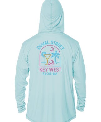 UPF 50+ Arctic Blue Hoodie with Duval Street and Key West design.
