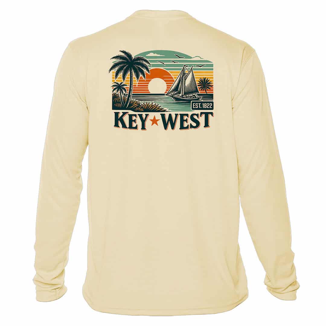 Sun protection long sleeve shirt with Key West design.