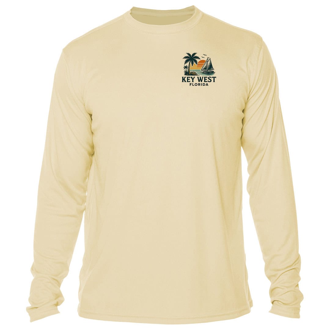 Light yellow long sleeve shirt with Key West Florida logo, perfect for sun protection.