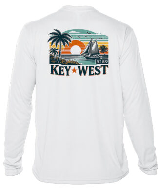 Sun protection UPF 50+ long sleeve white shirt with Key West design. Perfect for beach days and outd.