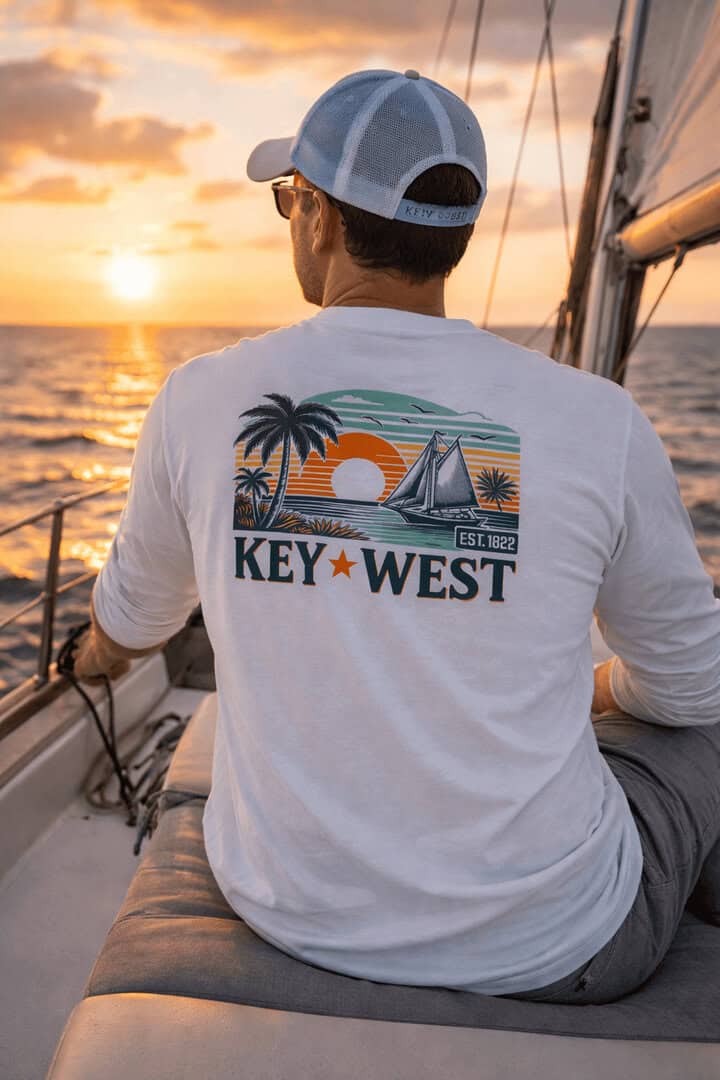 Sun protection shirt with Key West design, UPF 50+ UV protection, perfect for sailing and outdoor ac.