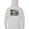 UPF 50+ Key West hoodie with tropical sunset and sailboat graphic, perfect for sun protection and ca.