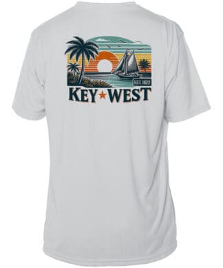 Sun protection UPF 50+ short sleeve shirt with Key West design in Pearl Grey. Perfect for beach days.