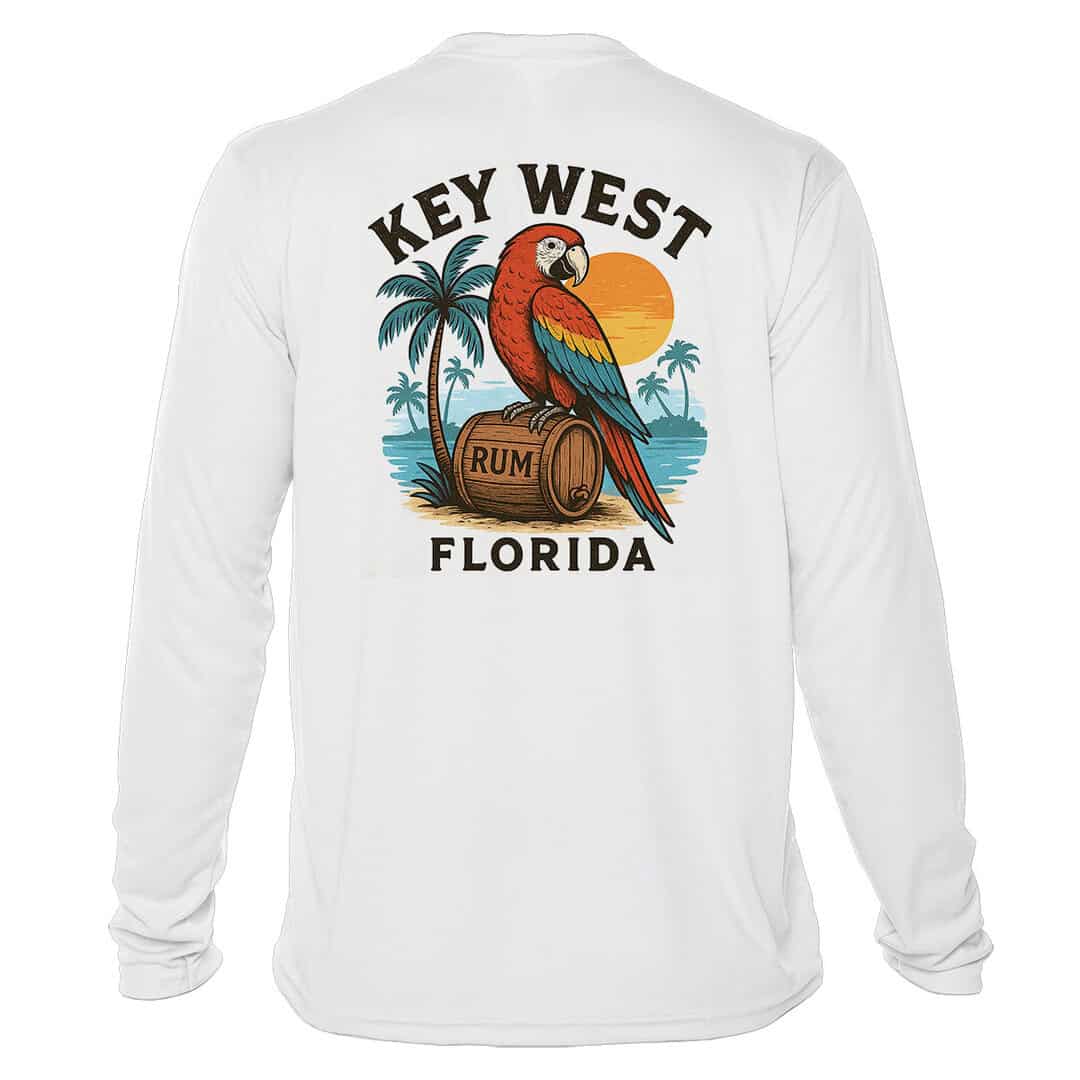 Parrot Party Key West Sun Shirt with UPF 50+ protection, long sleeves, and tropical design.