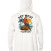 Parrot design on white UPF 50+ hoodie, perfect for sun protection in Key West.