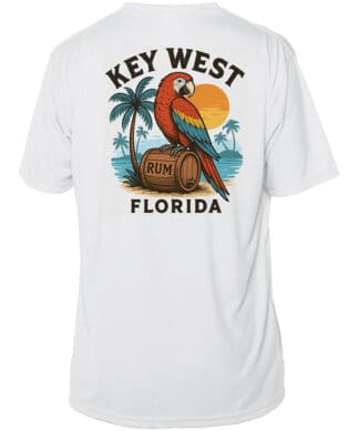 Parrot Party Key West Sun Shirt with UPF 50+ protection, tropical design, perfect for beach and outd.