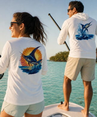 Angler casting from a flats skiff near Key West in Key West Sun Shirts fishing designs
