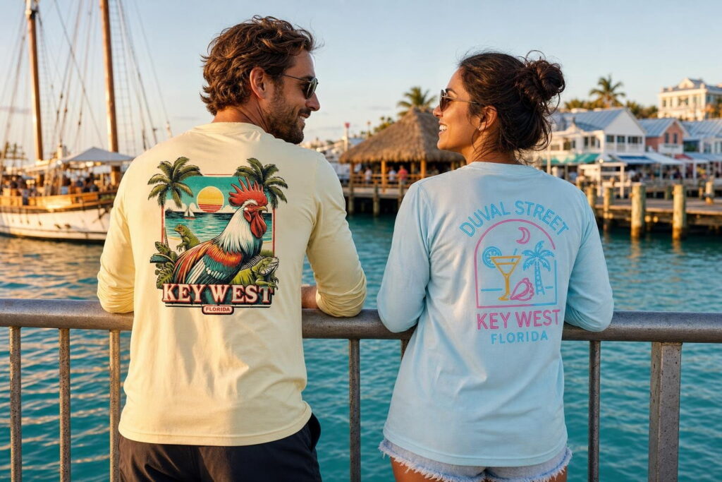Friends on a boat off Key West wearing Key West Sun Shirts designs
