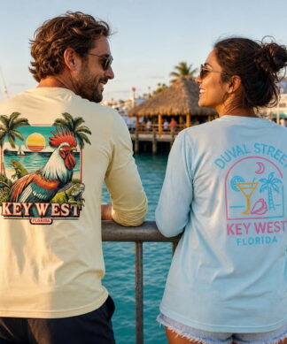 Friends on a boat off Key West wearing Key West Sun Shirts designs