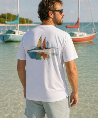 Key West Sun Shirts beachside sailboats Short Sleeve worn on the water in the Florida Keys