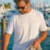Plain UPF 50+ short sleeve sun shirt worn on the water in the Florida Keys