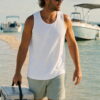Plain UPF 50+ tank top sun shirt worn on the water in the Florida Keys