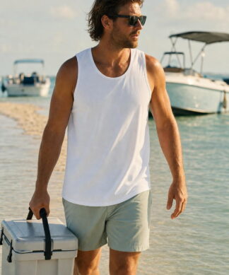 Plain UPF 50+ tank top sun shirt worn on the water in the Florida Keys