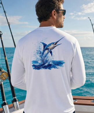 Key West Sun Shirts blue marlin Long Sleeve worn on the water in the Florida Keys