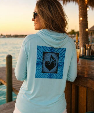 Key West Sun Shirts music love Hoodie worn on the water in the Florida Keys