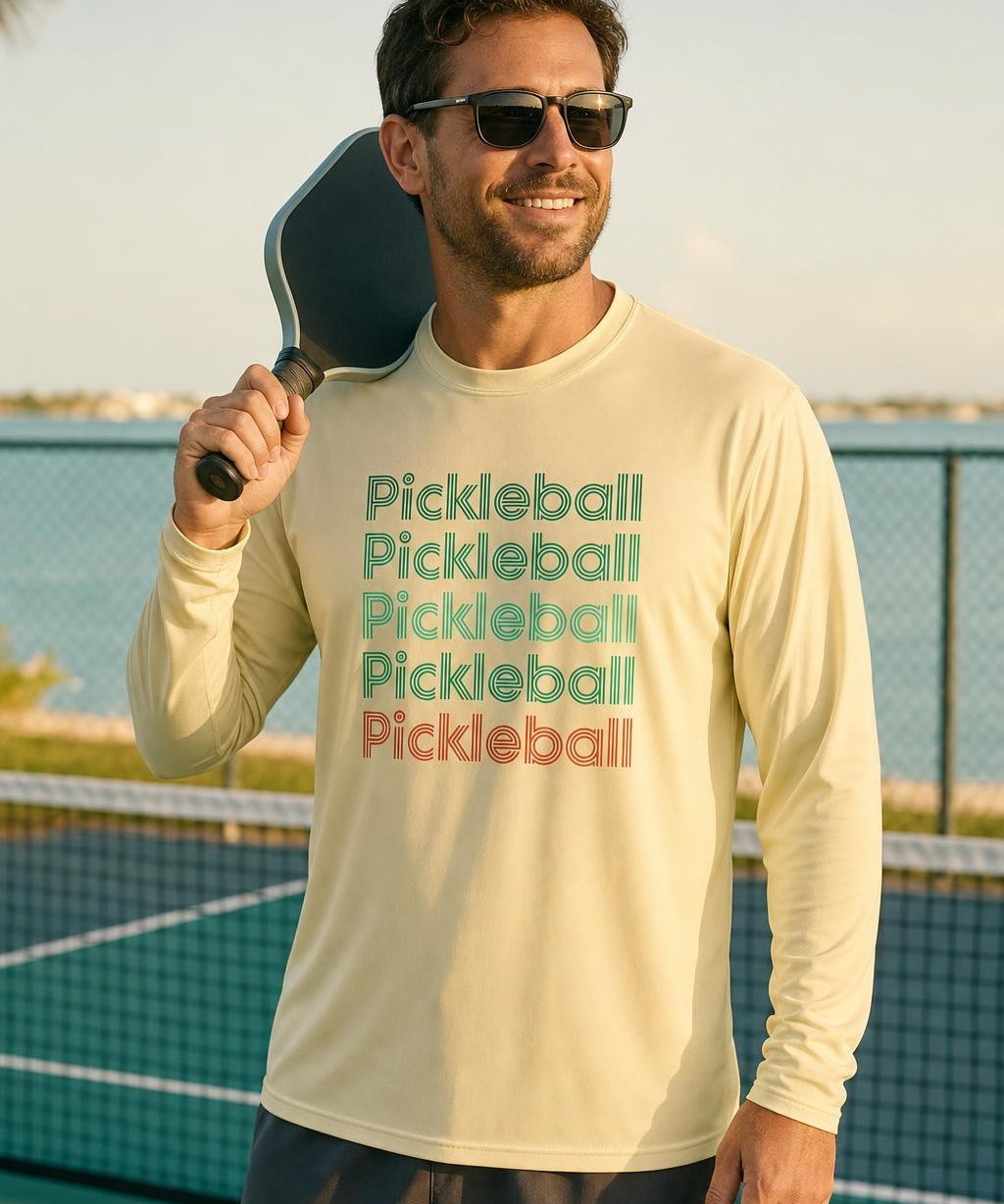Key West Sun Shirts retro pickleball Long Sleeve worn on the water in the Florida Keys