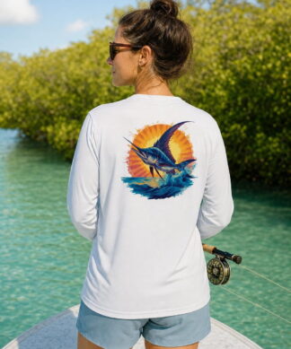 Key West Sun Shirts sailfish Long Sleeve worn on the water in the Florida Keys