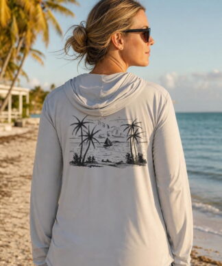 Key West Sun Shirts sails n palms Hoodie worn on the water in the Florida Keys