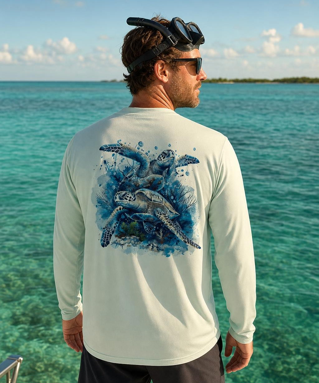 Key West Sun Shirts sea turtles Long Sleeve worn on the water in the Florida Keys